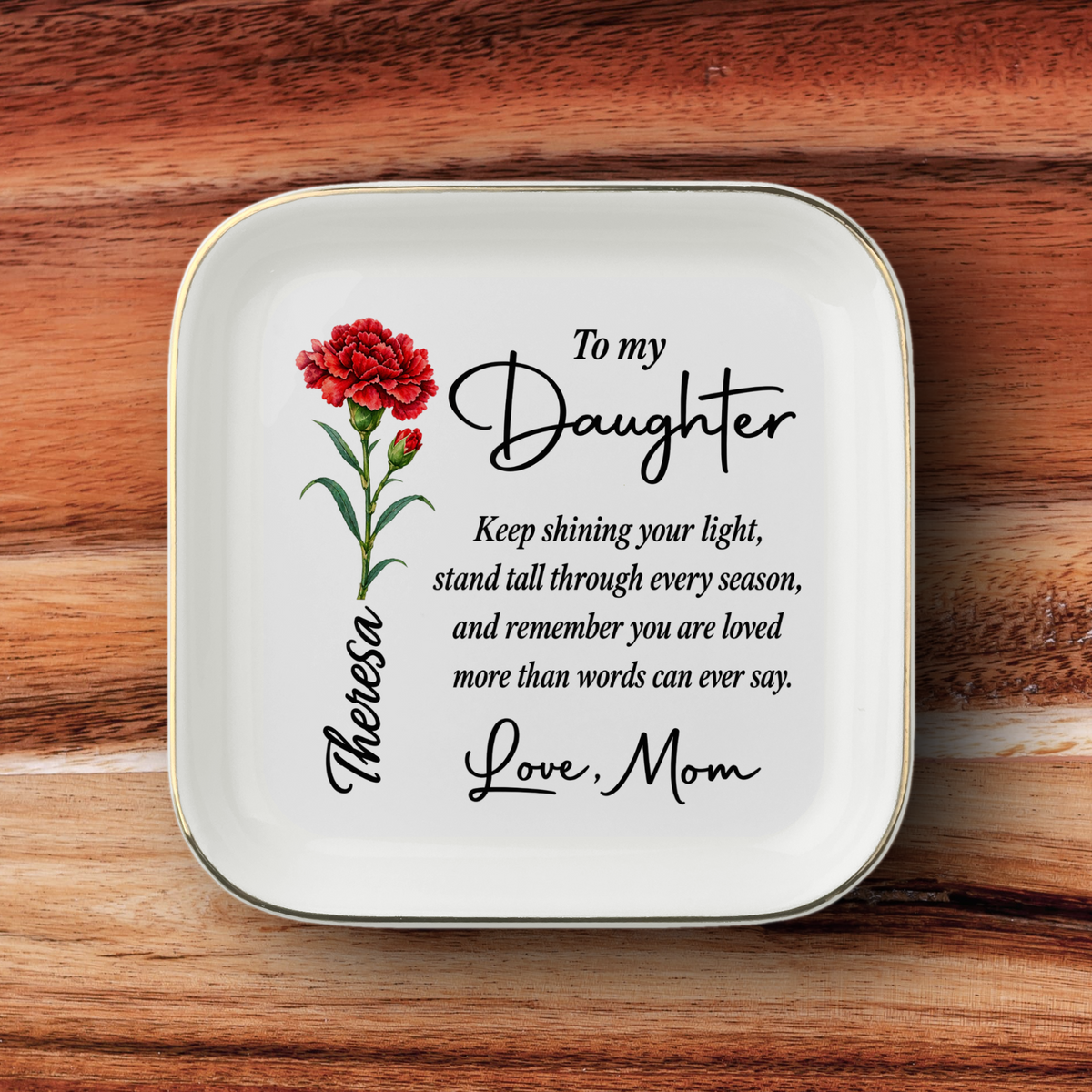 Personalized Birth Flower Jewelry Dish for Daughter – Gift From Mom