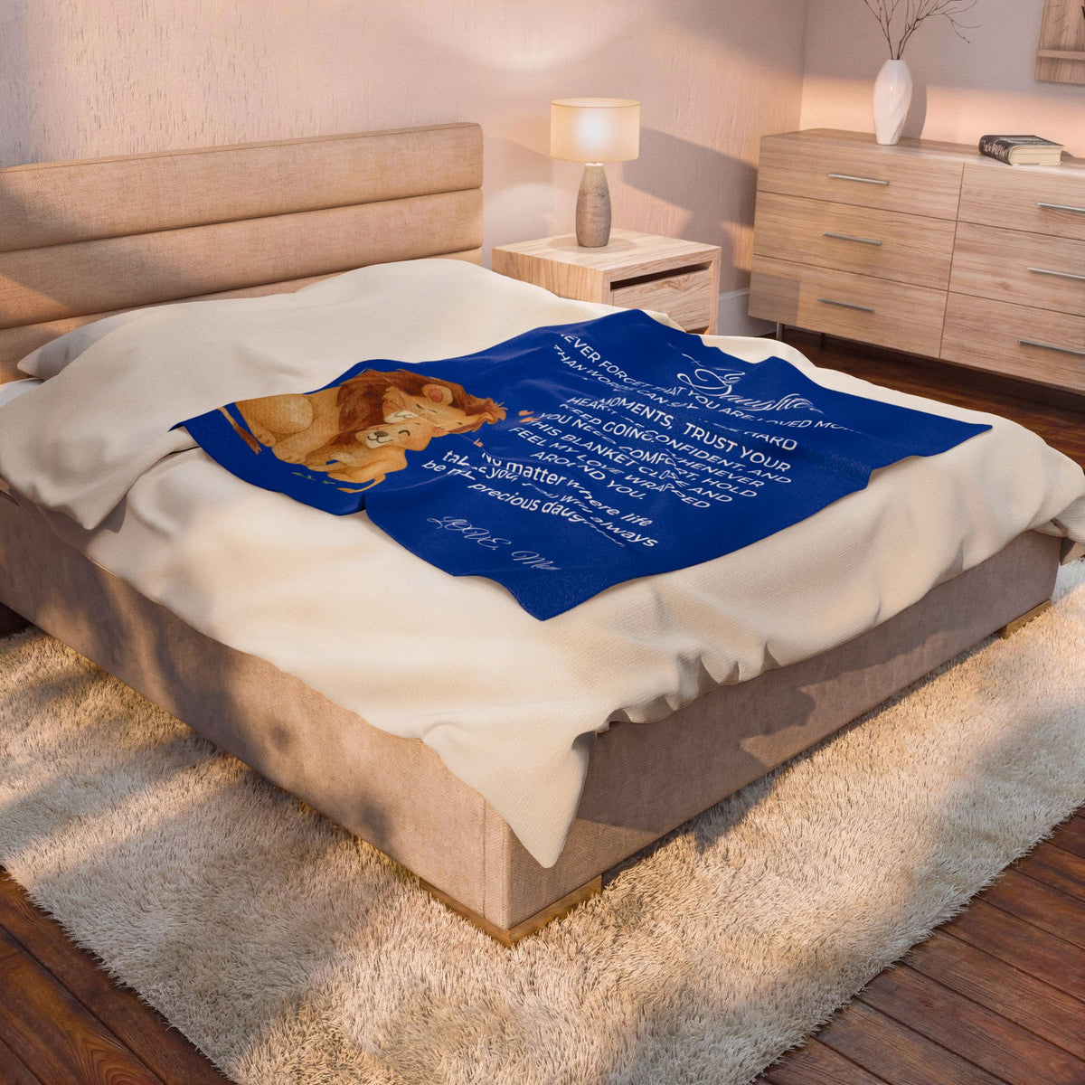 To My Daughter Lion Love Velveteen Plush Blanket