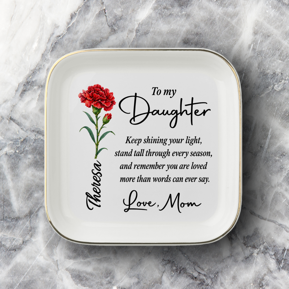 Personalized Birth Flower Jewelry Dish for Daughter – Gift From Mom