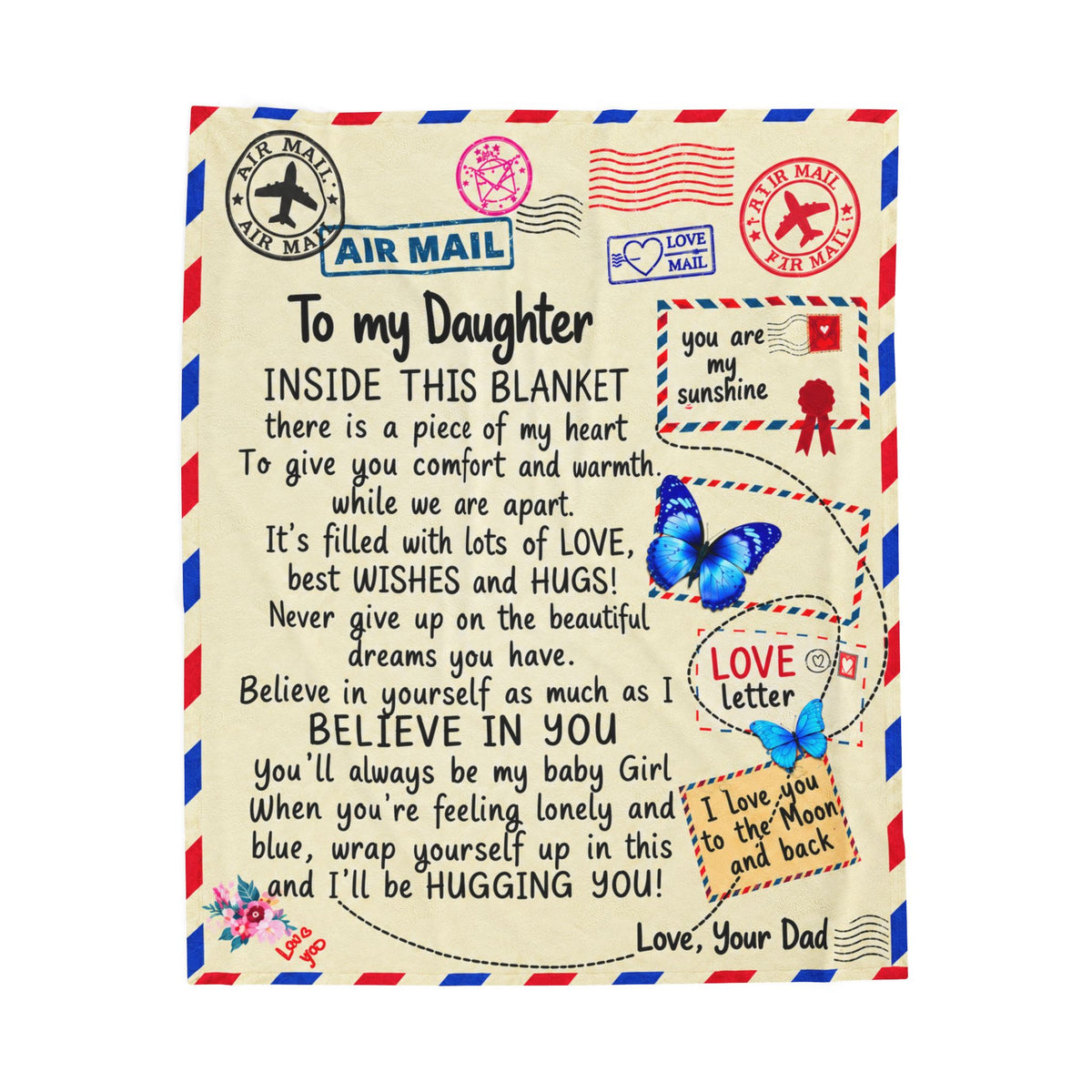 To My Daughter From Dad - Love Letter Plush Blanket