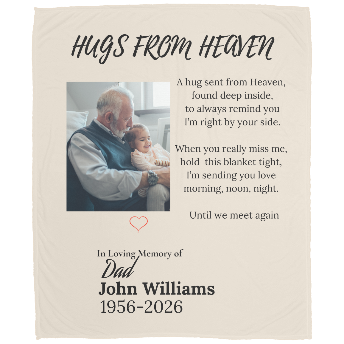 Personalized Memorial Blanket – Hugs From Heaven Custom Photo Gift