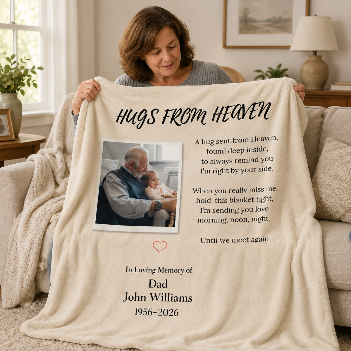 Personalized Memorial Blanket – Hugs From Heaven Custom Photo Gift