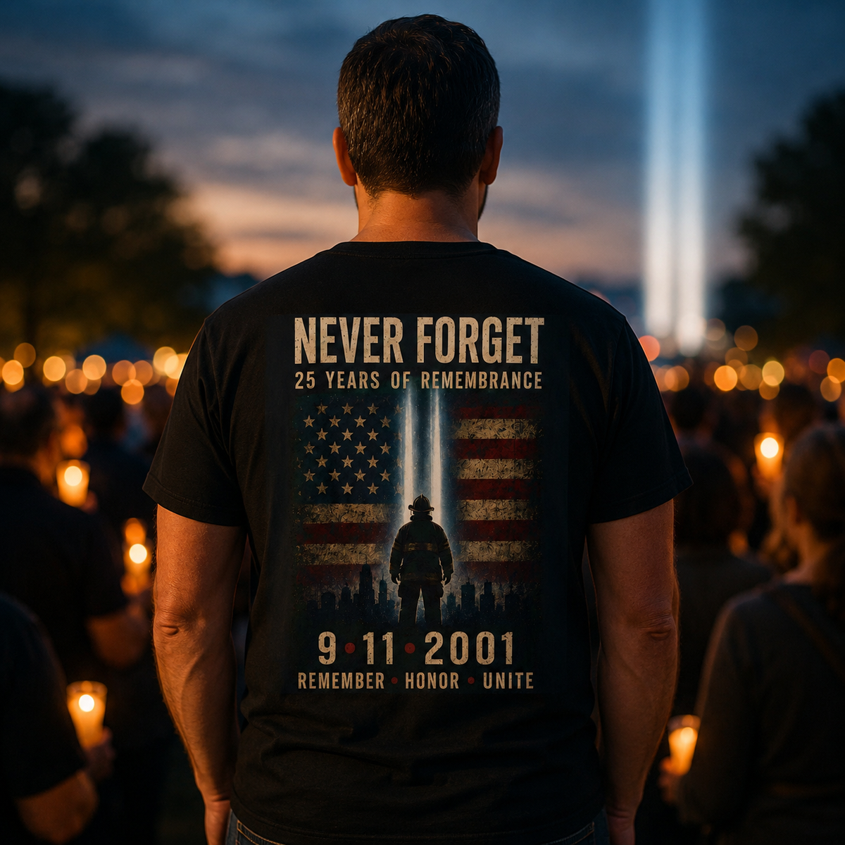 Never Forget 9/11 Remembrance T-Shirt — 25 Years of Remembrance