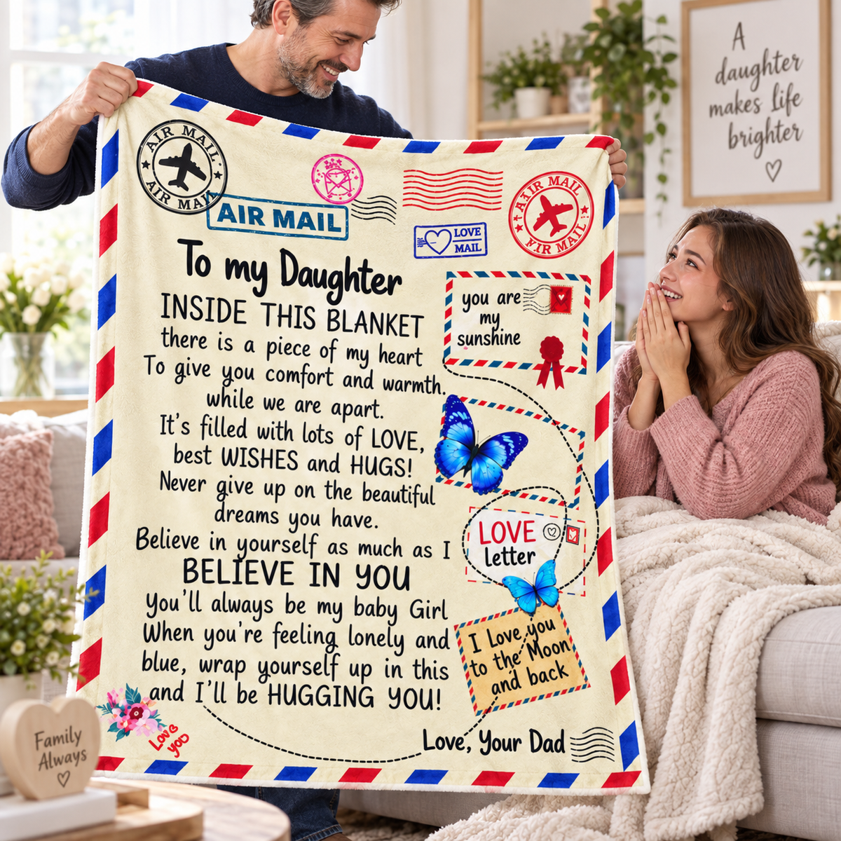 To My Daughter From Dad - Love Letter Plush Blanket