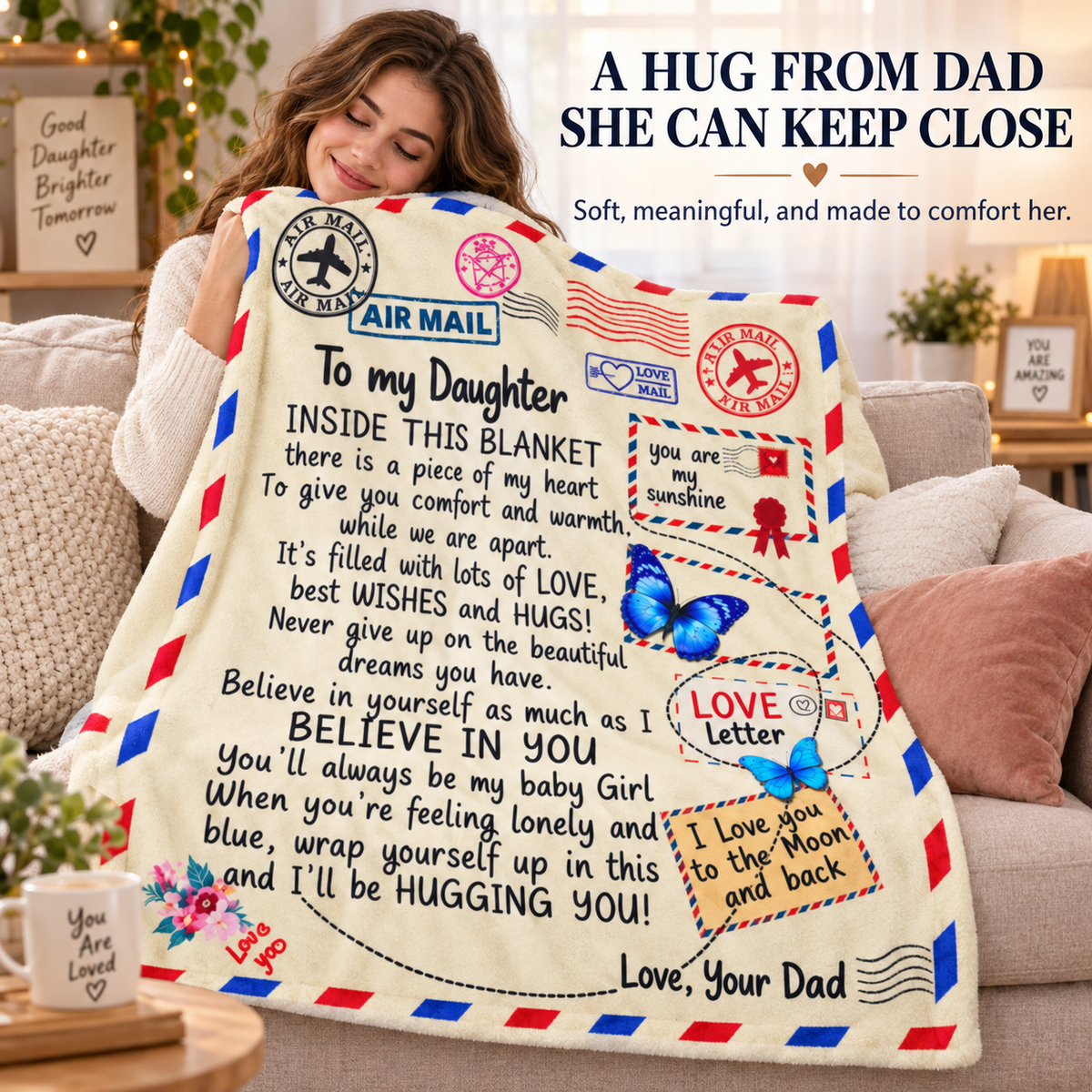 To My Daughter From Dad - Love Letter Plush Blanket
