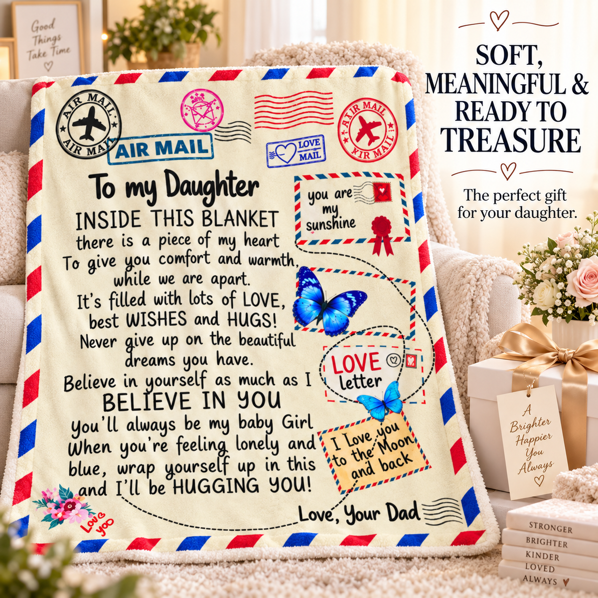 To My Daughter From Dad - Love Letter Plush Blanket