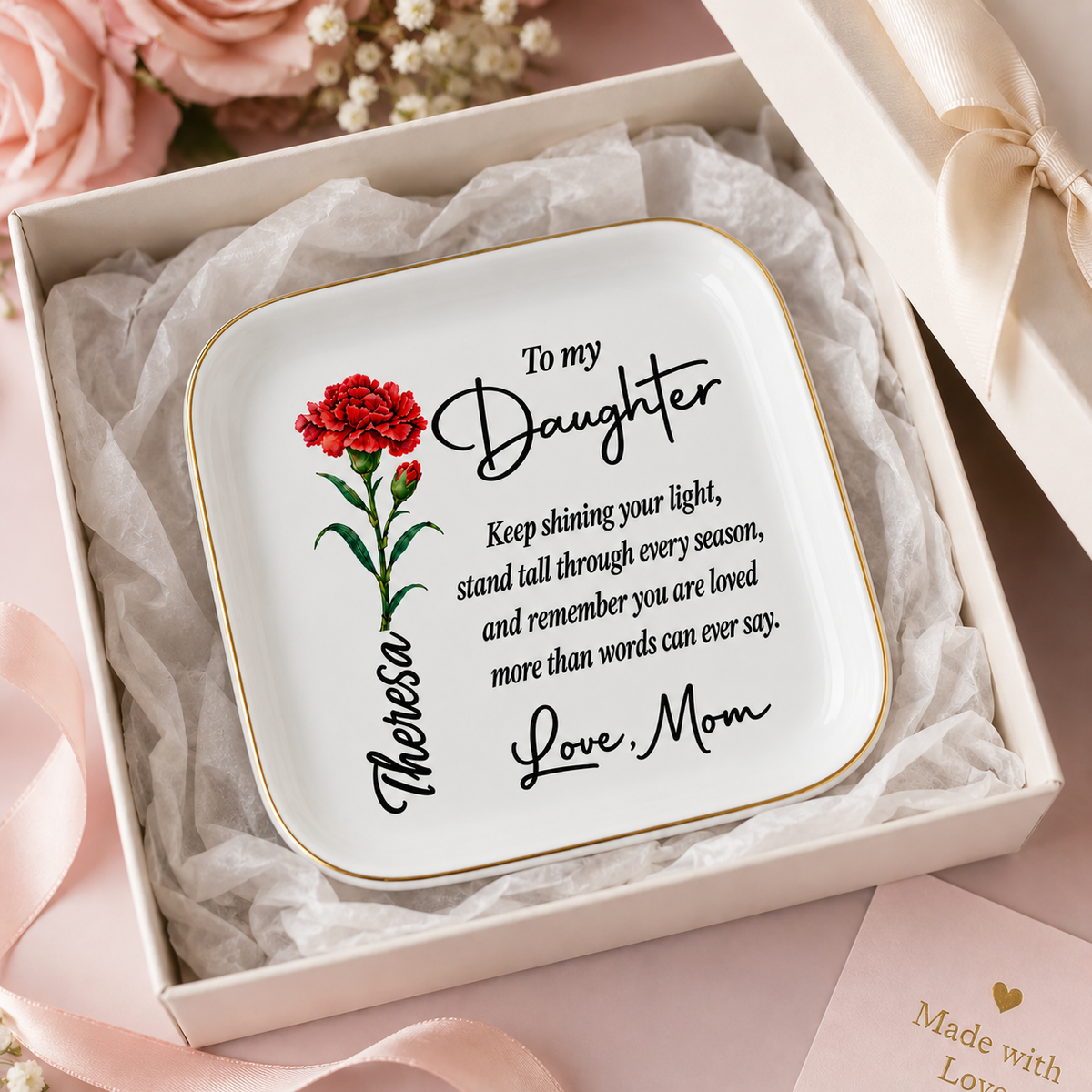 Personalized Birth Flower Jewelry Dish for Daughter – Gift From Mom