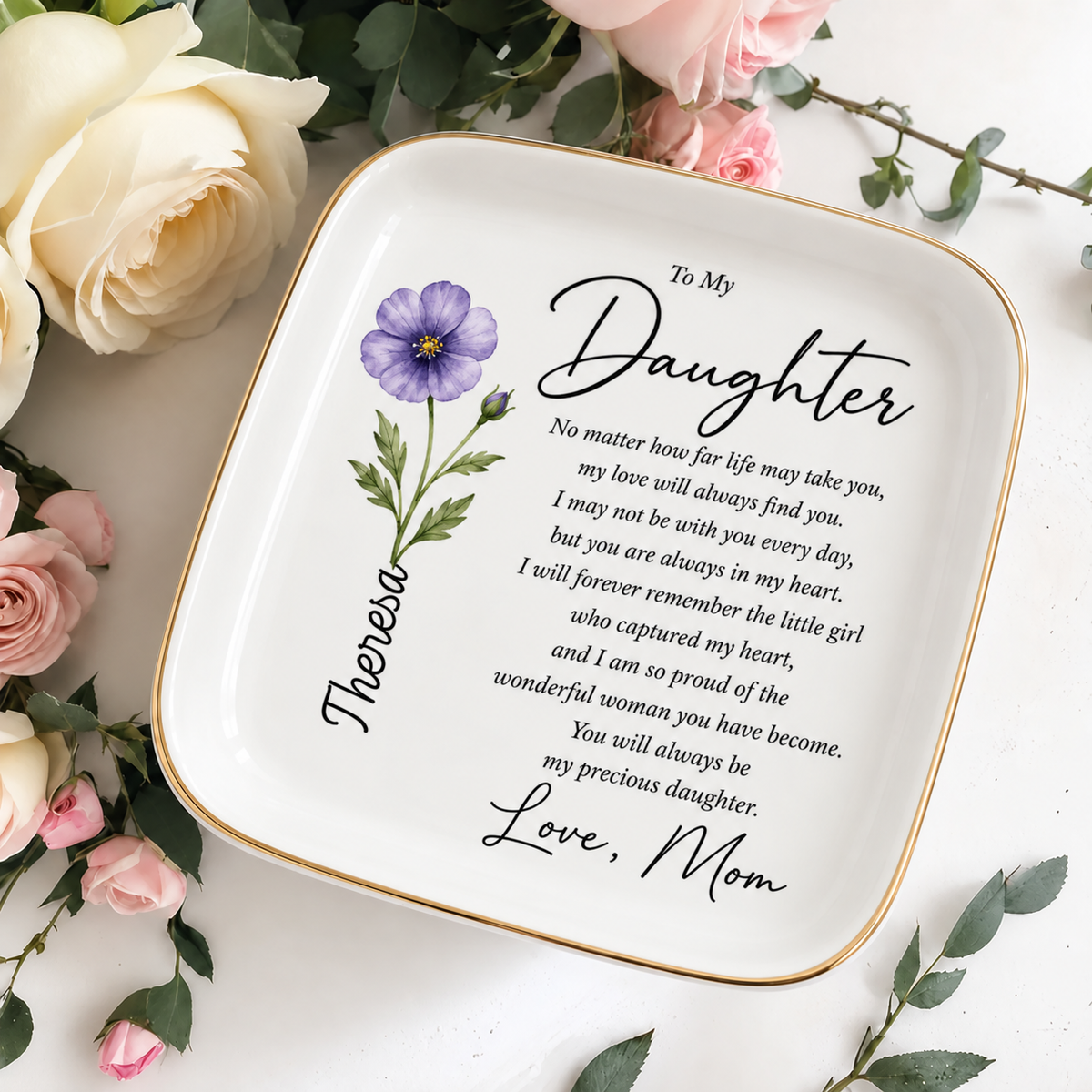 Personalized Floral Jewelry Dish - To My Daughter
