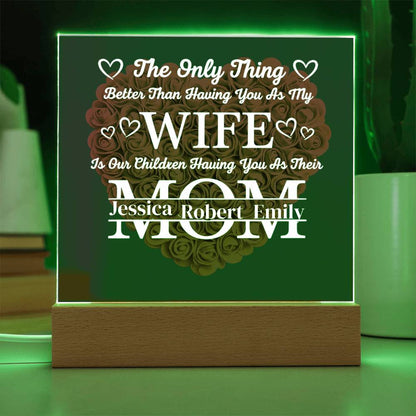 To My Wife- Personalized Flower Acrylic Plaque With Led Light