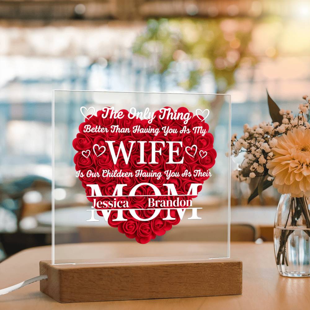 To My Wife- Personalized Flower Acrylic Plaque With Led Light