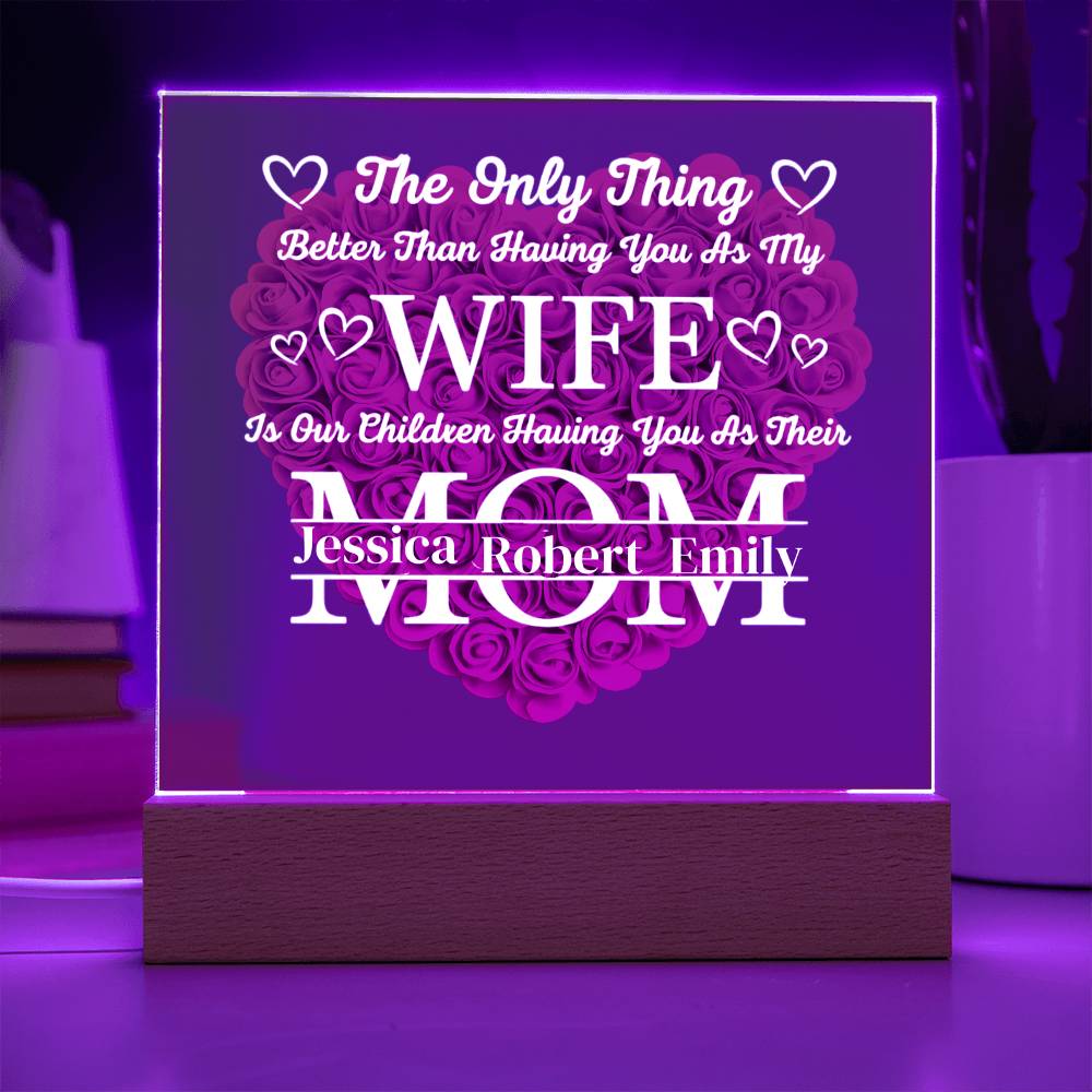 To My Wife- Personalized Flower Acrylic Plaque With Led Light