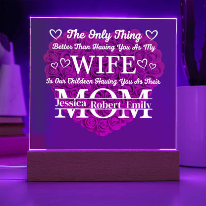 To My Wife- Personalized Flower Acrylic Plaque With Led Light