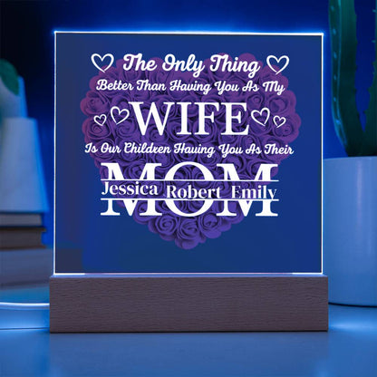To My Wife- Personalized Flower Acrylic Plaque With Led Light