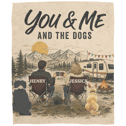 Personalized Camping Couple & Dogs Blanket – Custom Names – 50" × 60"