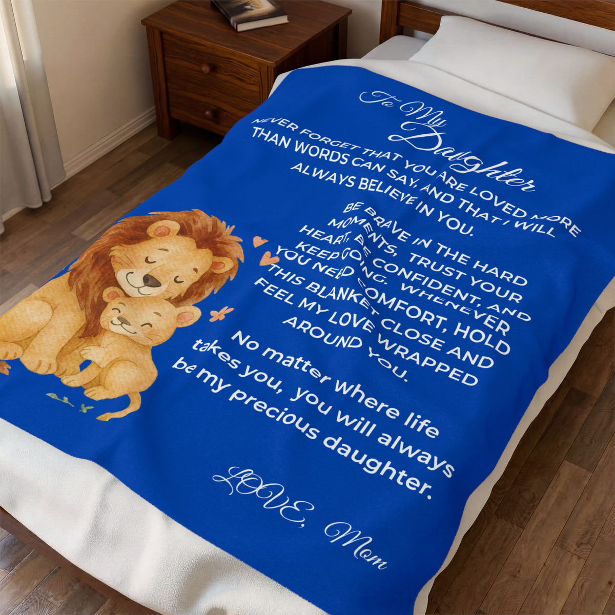 To My Daughter Lion Love Velveteen Plush Blanket