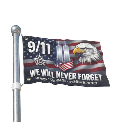 9/11 Memorial Flag — We Will Never Forget Patriotic Eagle Tribute
