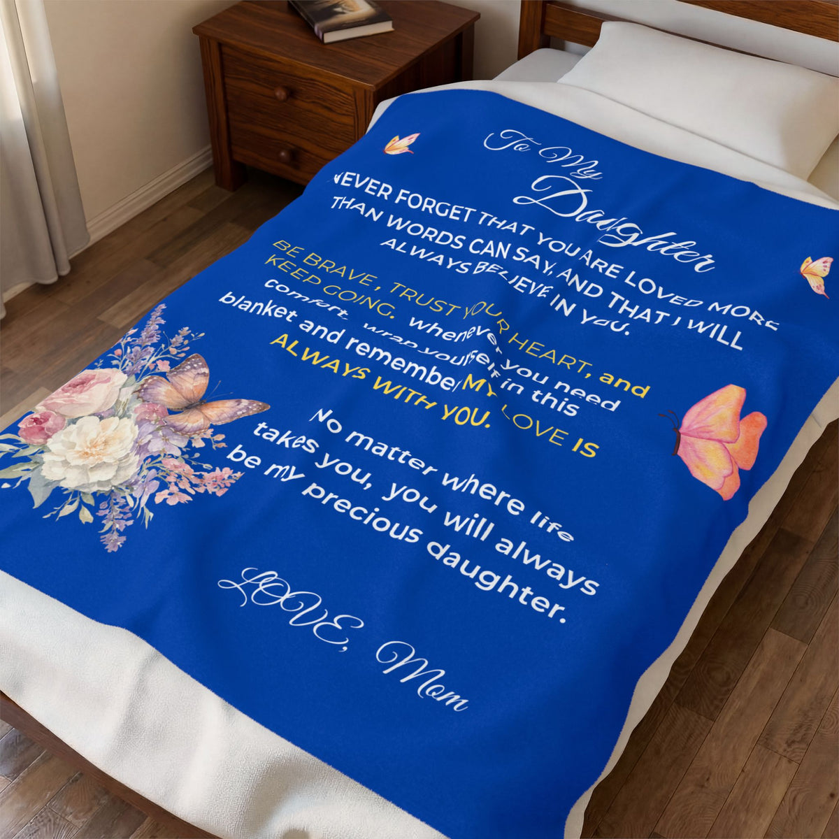 To My Daughter Floral Velveteen Plush Blanket – Loving Mom Gift