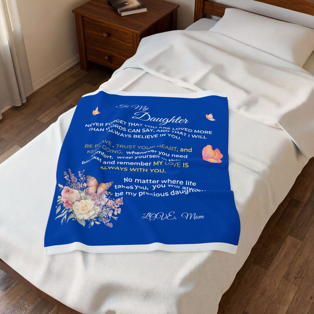 To My Daughter Floral Velveteen Plush Blanket – Loving Mom Gift