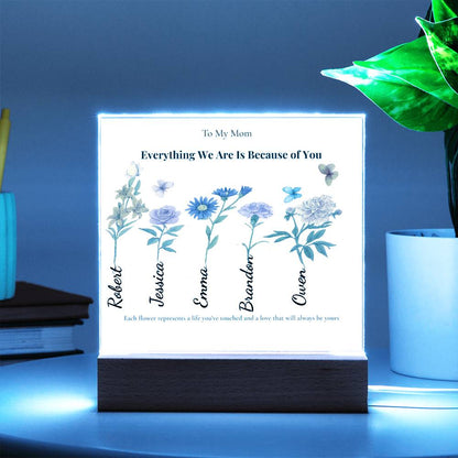 Personalized Mom Acrylic  Plaque with Kids Names & Birth Flowers