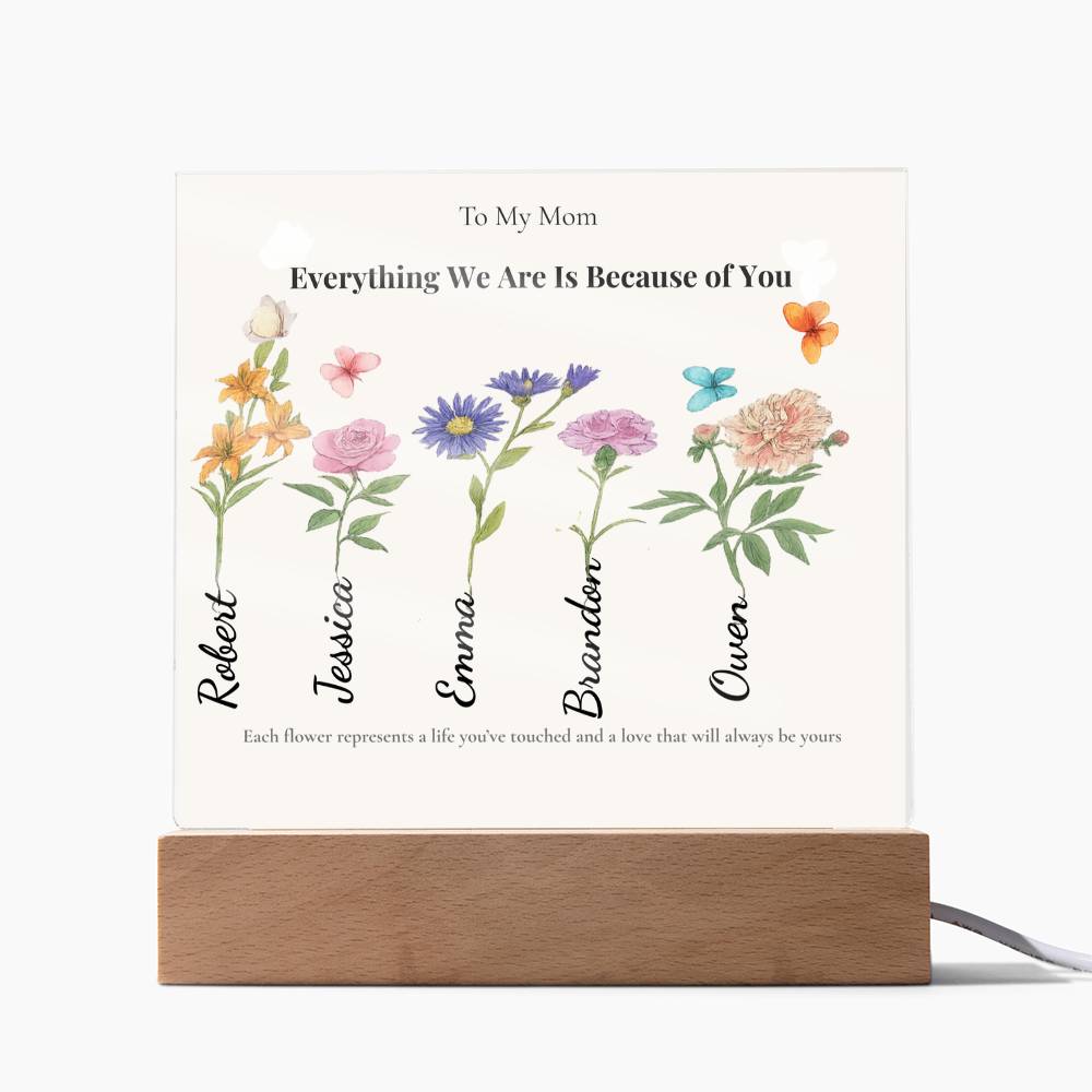 Personalized Mom Acrylic  Plaque with Kids Names & Birth Flowers