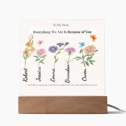 Personalized Mom Acrylic  Plaque with Kids Names & Birth Flowers