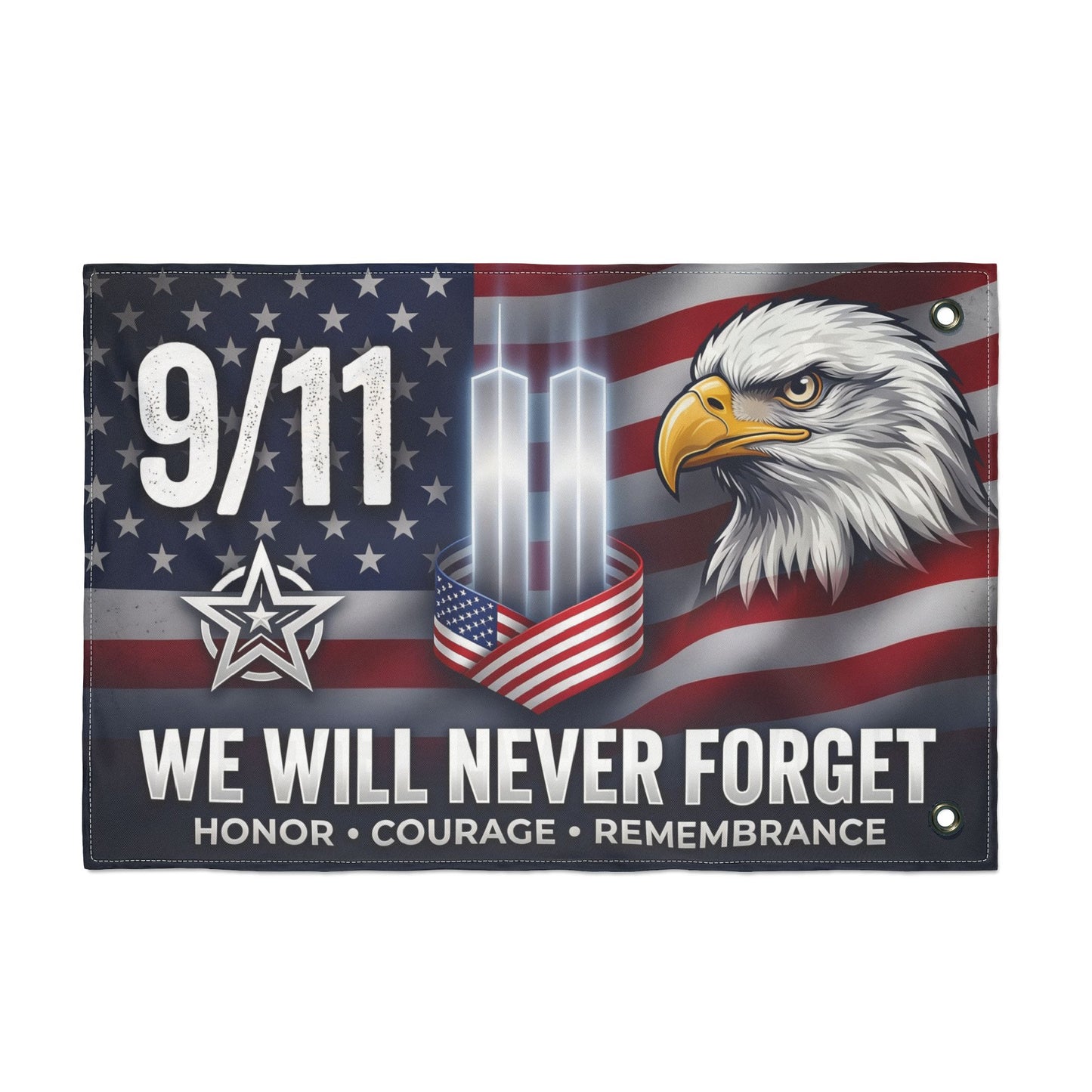 9/11 Memorial Flag — We Will Never Forget Patriotic Eagle Tribute
