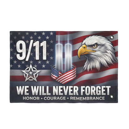 9/11 Memorial Flag — We Will Never Forget Patriotic Eagle Tribute