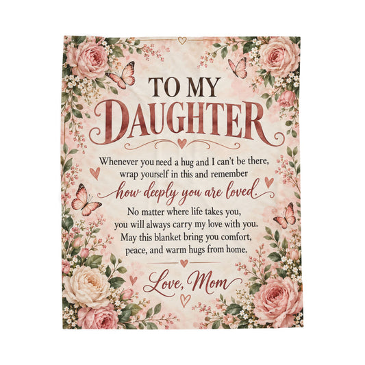 To My Daughter Love Mom Floral Velveteen Plush Blanket