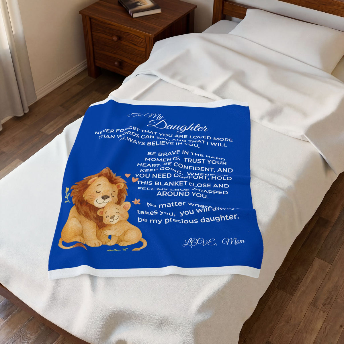 To My Daughter Lion Love Velveteen Plush Blanket