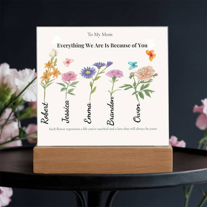 Personalized Mom Acrylic  Plaque with Kids Names & Birth Flowers