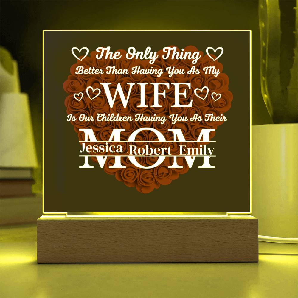 To My Wife- Personalized Flower Acrylic Plaque With Led Light
