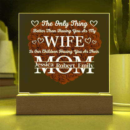 To My Wife- Personalized Flower Acrylic Plaque With Led Light