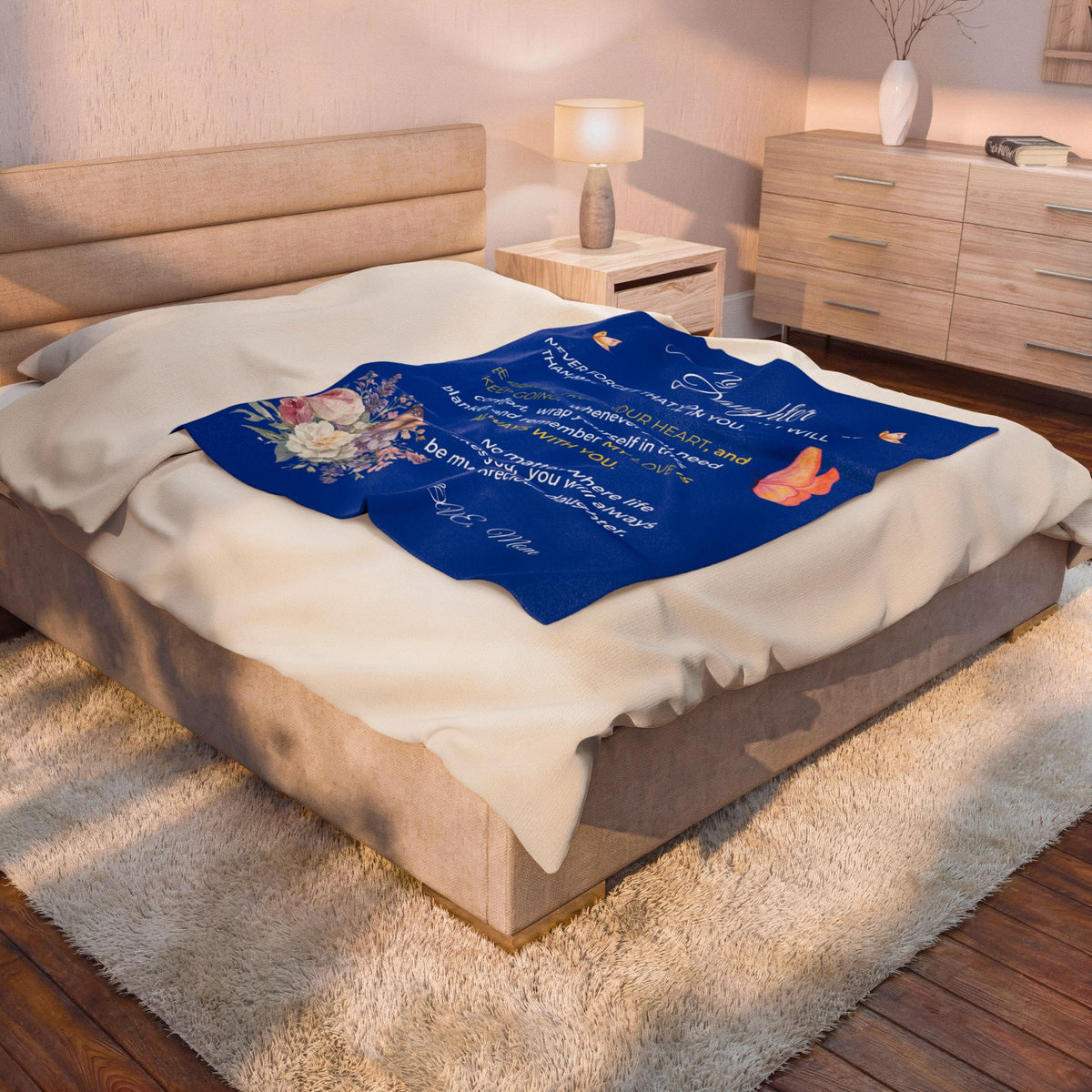 To My Daughter Floral Velveteen Plush Blanket – Loving Mom Gift