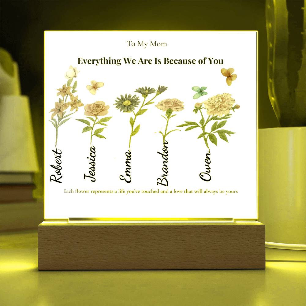 Personalized Mom Acrylic  Plaque with Kids Names & Birth Flowers