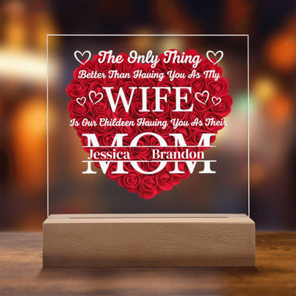To My Wife- Personalized Flower Acrylic Plaque With Led Light