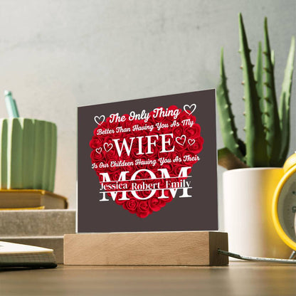 To My Wife- Personalized Flower Acrylic Plaque With Led Light