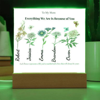 Personalized Mom Acrylic  Plaque with Kids Names & Birth Flowers