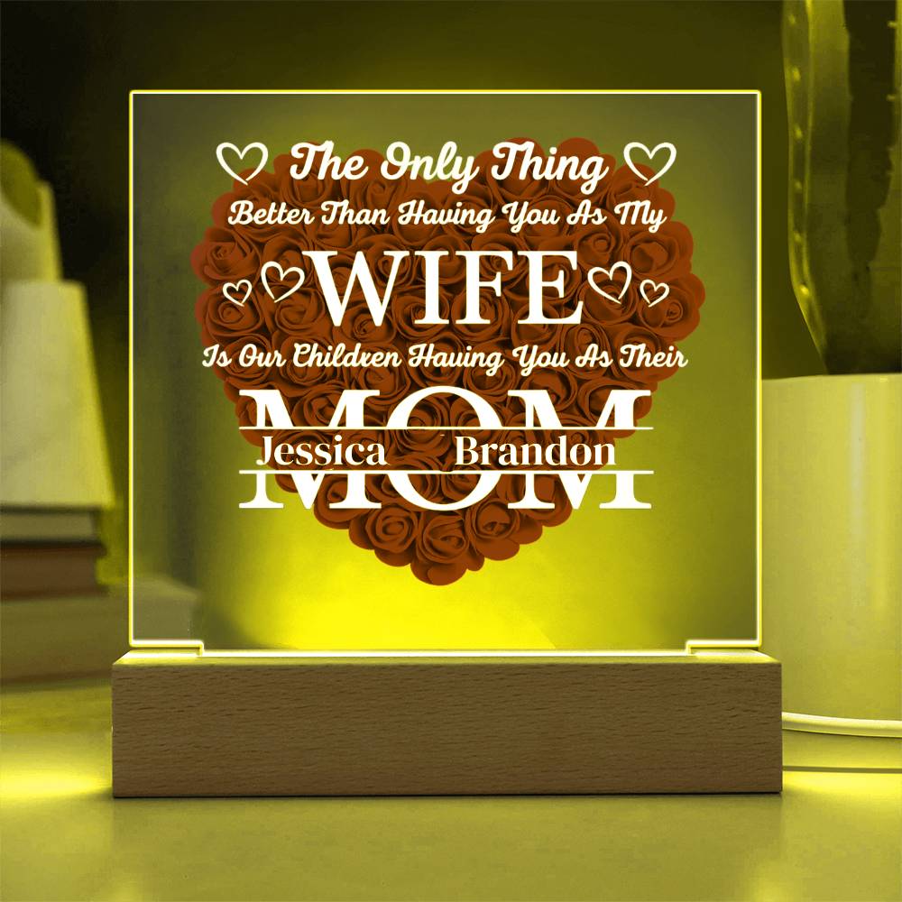 To My Wife- Personalized Flower Acrylic Plaque With Led Light