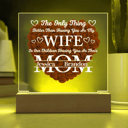 To My Wife- Personalized Flower Acrylic Plaque With Led Light