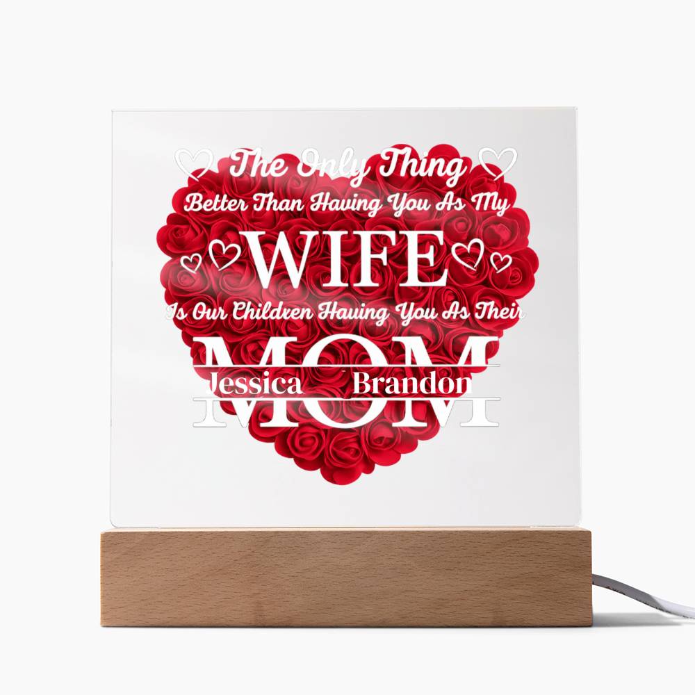 To My Wife- Personalized Flower Acrylic Plaque With Led Light