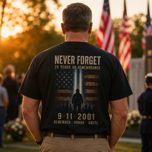 Never Forget 9/11 Remembrance T-Shirt — 25 Years of Remembrance