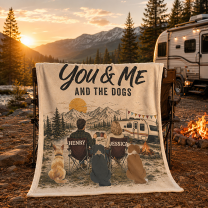 Personalized Camping Couple & Dogs Blanket - 50"x60"