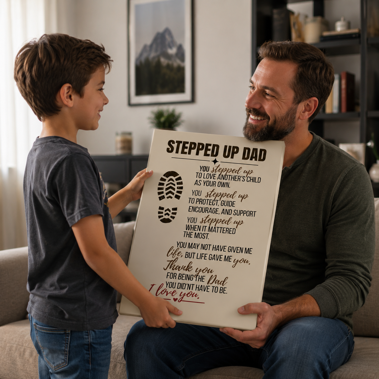 Stepped Up Dad Rustic Canvas With Heartfelt Message