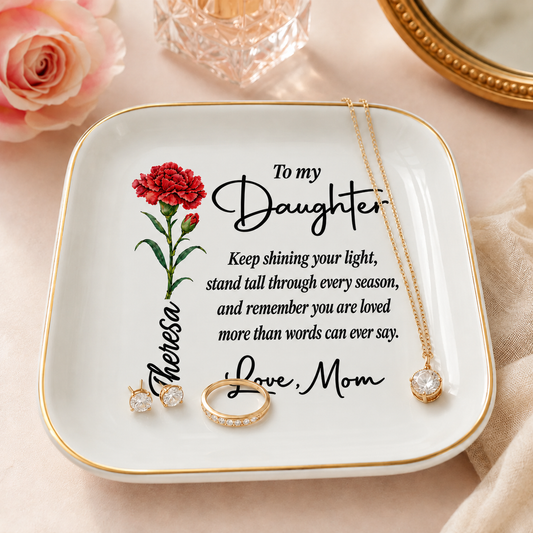 Personalized Birth Flower Jewelry Dish for Daughter – Gift From Mom
