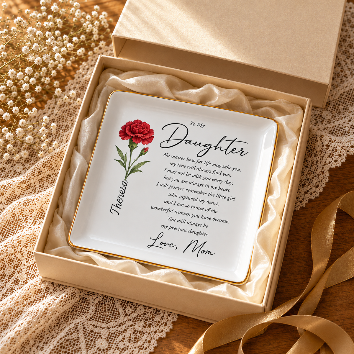 Personalized Floral Jewelry Dish - To My Daughter