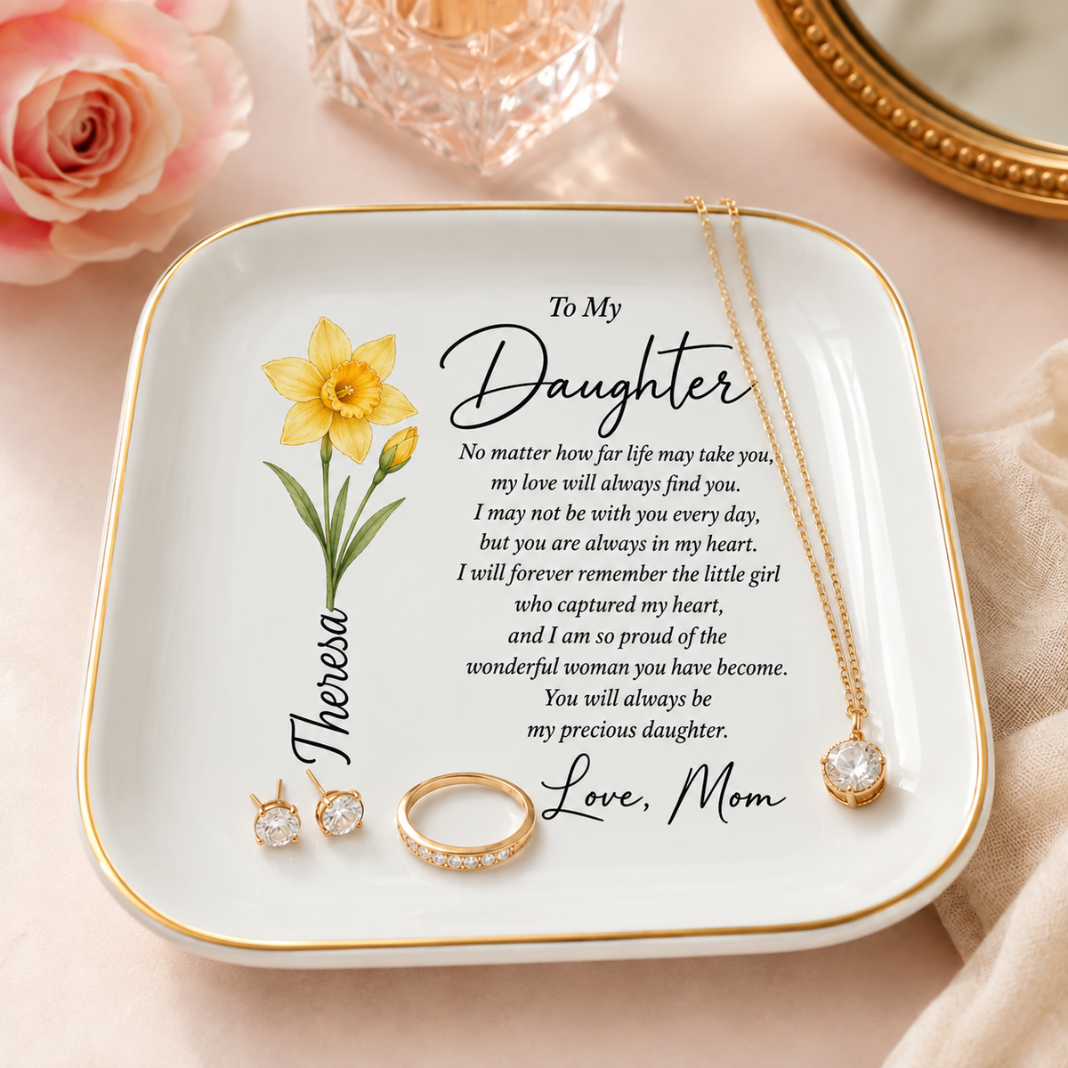 Personalized Floral Jewelry Dish - To My Daughter