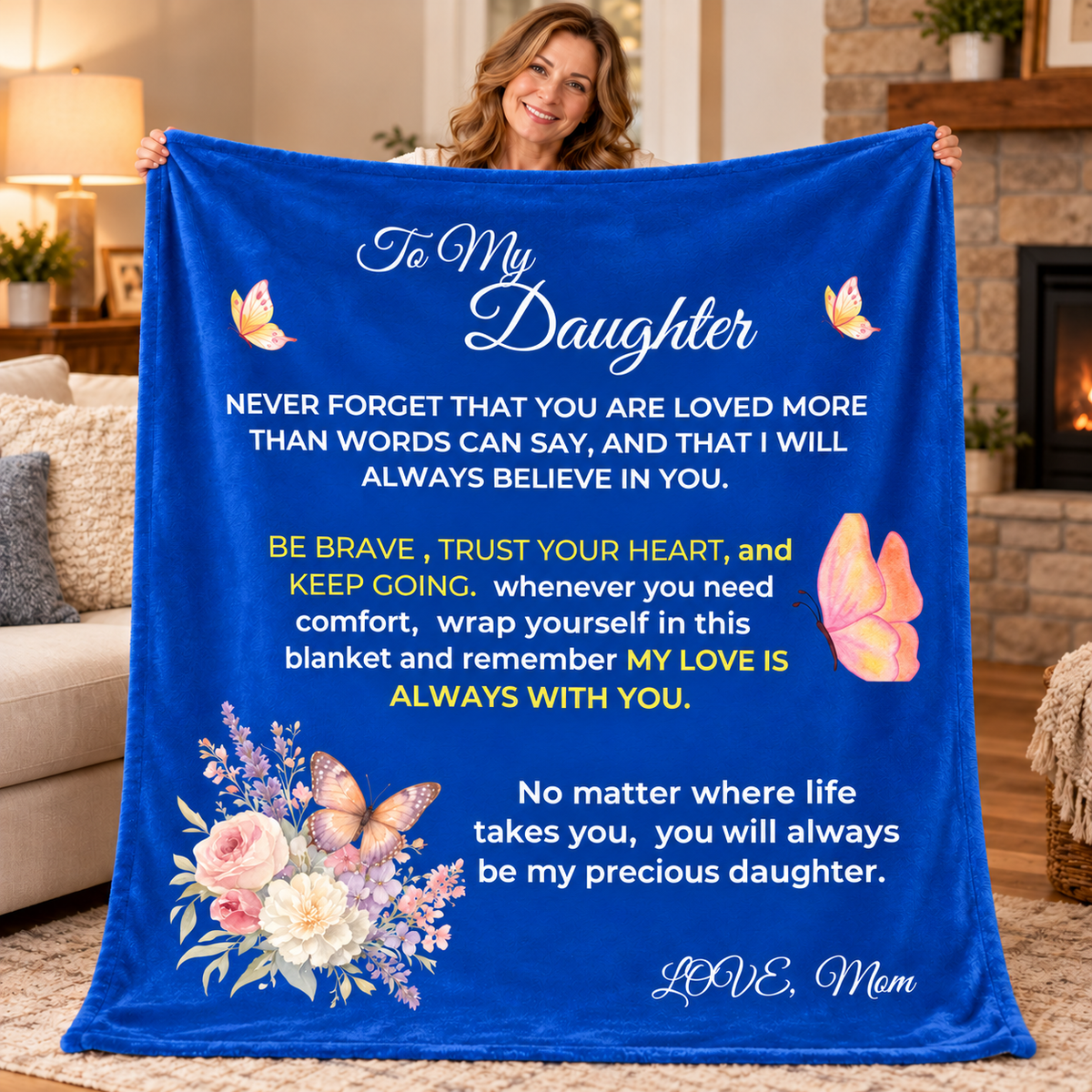 To My Daughter Floral Velveteen Plush Blanket – Loving Mom Gift