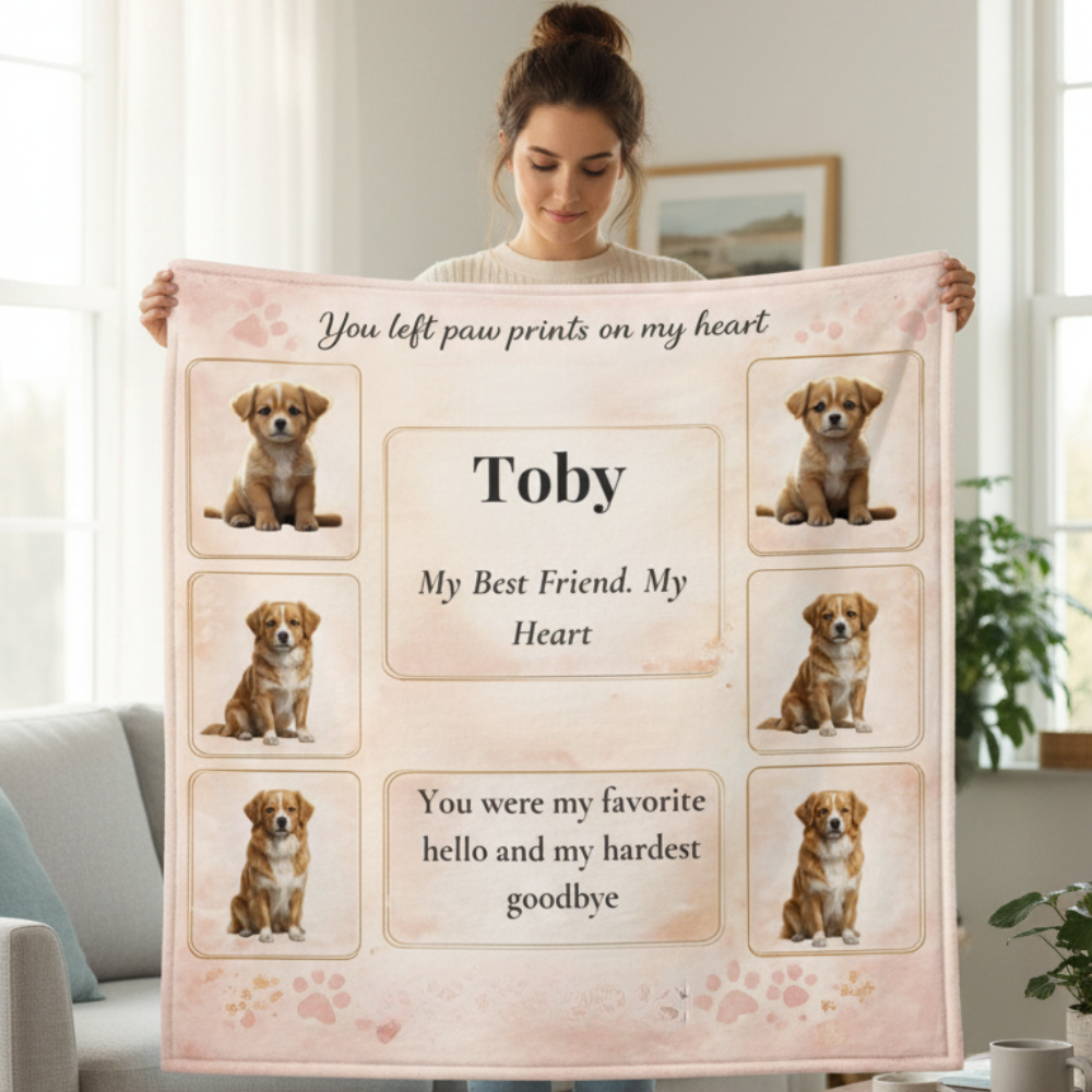 Personalized Dog Memory Blanket- 6 Photo Pet Loss Gift