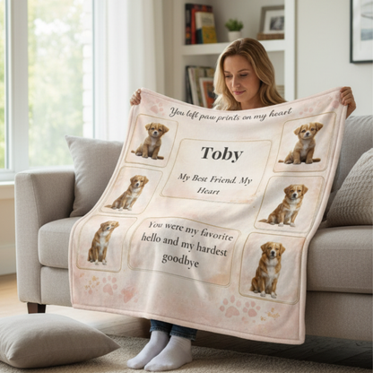Personalized Dog Memory Blanket- 6 Photo Pet Loss Gift