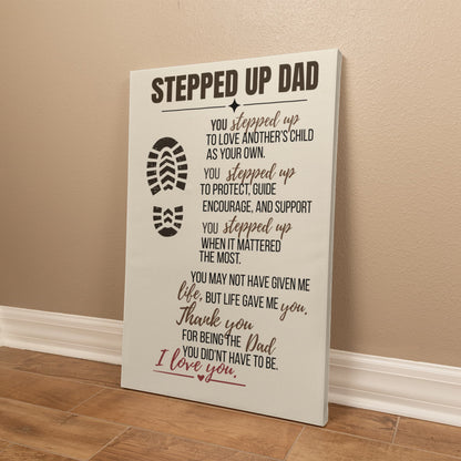 Stepped Up Dad Rustic Canvas With Heartfelt Message